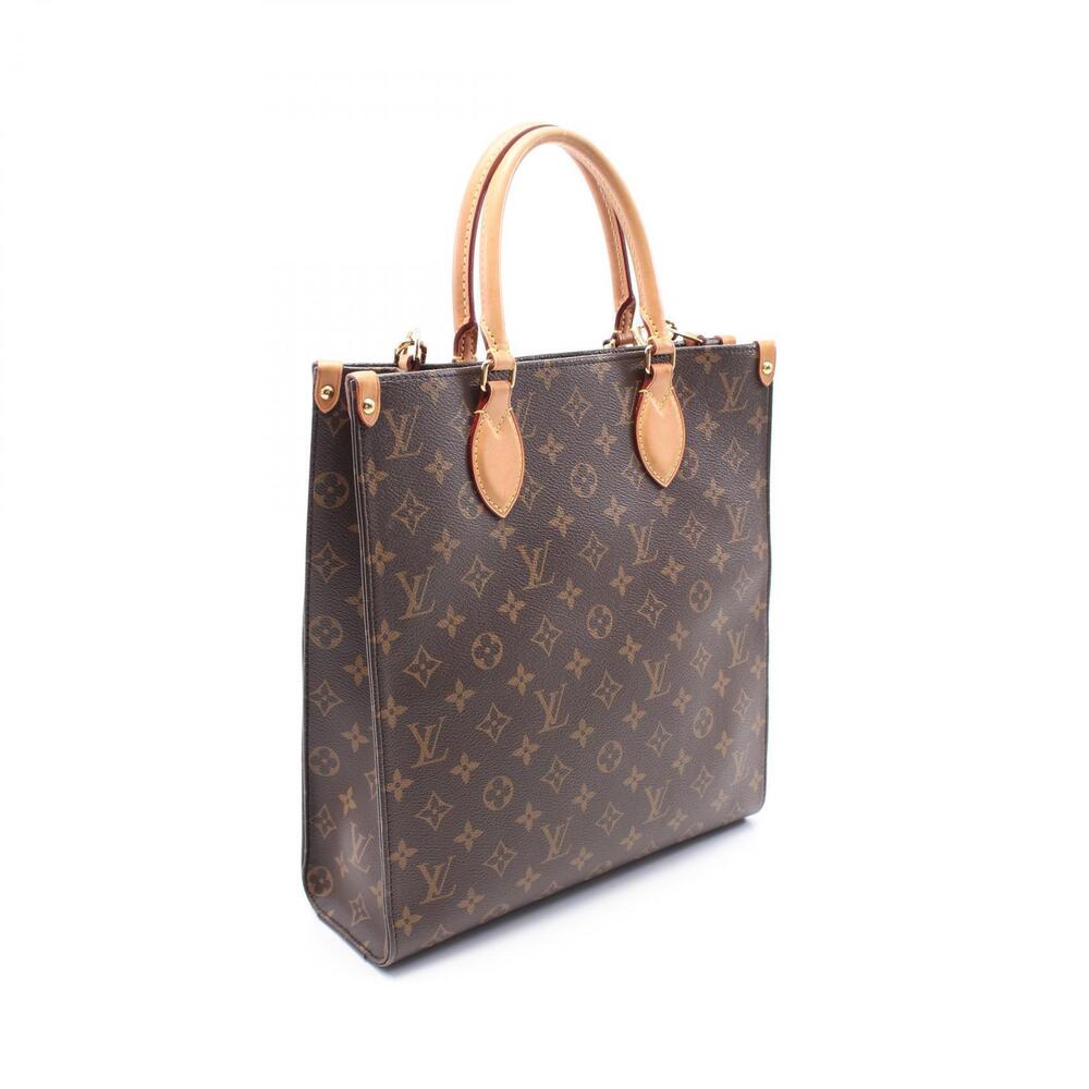 Louis Vuitton Monogram Plat Canvas Tote Bag Sac Leather Brown